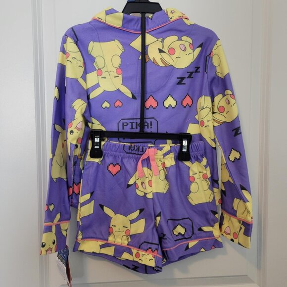 NEW NWT Pokemon Pikachu Girls Long Sleeve Fleece 2pc Pajama Set w/Shorts XS 4/5 - Picture 2 of 5